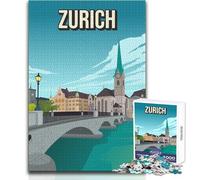 Rompecabezas para Adolescentes de 1000 Piezas, Paisaje Urbano de Zúrich, Suiza, Juguetes educativos, Corte de precisión, Regalos de cumpleaños, tamaño 38x26cm