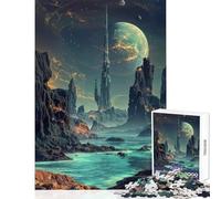 Rompecabezas para Adolescentes de 1000 Piezas: Paisaje Urbano futurista en un Planeta alienígena Juguete Educativo para cumpleaños Juegos educativos con póster y Hoja de Trivia a Juego Tamaño 38x52cm