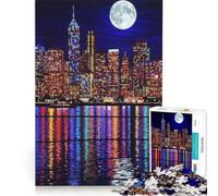 Rompecabezas para Adolescentes de 1000 Piezas Paisaje Urbano Nocturno con Reflejos a la luz de la Luna Juego práctico para Mejorar la Memoria Regalo Ideal para Amigos y Familiares 38x52cm