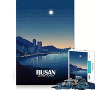 Rompecabezas para Adolescentes de 1000 Piezas Paisaje Urbano Nocturno de Busan,Corea del Sur Diseño de Corte preciso para Resolver Problemas Tiempo de relajación y navideño para exhibir