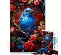Rompecabezas para Adolescentes de 1000 Piezas Pájaro Azul,Rosa roja,Arte de Borde Premium,Juego de concentración Mental,diversión para el Tiempo Libre,Regalo artístico de Navidad 38x52cm