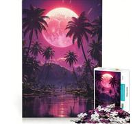 Rompecabezas para Adolescentes de 1000 Piezas Palmeras Tropicales al Amanecer Juego práctico para Pasar el Tiempo en casa Durante Las Vacaciones con póster y Hoja de Preguntas a Juego 50x75cm