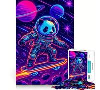 Rompecabezas para Adolescentes de 1000 Piezas Panda Astronauta en patineta en el Espacio,Corte Premium,Divertido,Juego Inteligente,Regalo,Juego fácil,Pieza de Arte navideña (50x75cm)