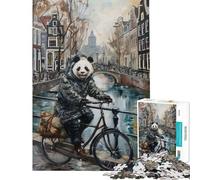 Rompecabezas para Adolescentes de 1000 Piezas Panda Bicicleta Ámsterdam Rompecabezas para Adultos Juguetes de Bricolaje Carrera de Velocidad difícil y desafiante (tamaño 38x52cm)