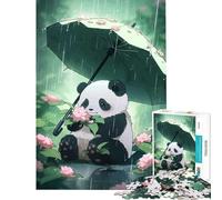 Rompecabezas para Adolescentes de 1000 Piezas Panda con Paraguas bajo la Lluvia Juego práctico y desafiante Juguetes Ideas para Regalos Corte de precisión (tamaño 38x52cm)