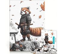 Rompecabezas para Adolescentes de 1000 Piezas Panda Rojo samurái en la Cima de una montaña Juegos educativos decoración de Pared con póster y Hoja de Preguntas a Juego 50x75cm