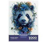 Rompecabezas para Adolescentes De 1000 Piezas Panda with Floral Crown Rompecabezas para Adultos Juguetes De Bricolaje Una Obra De Arte Diversión En Casa Actividades, 38x26cm/1000pcs