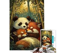 Rompecabezas para Adolescentes de 1000 Piezas Panda y Pandas Rojos durmiendo Rompecabezas para ejercitar la Mente Juego de ingenio Carrera de Velocidad Manual Ayuda a ejercitar el Cerebro (50x75cm)