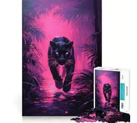 Rompecabezas para Adolescentes de 1000 Piezas Pantera Negra en la Jungla neón,diseño de Bordes Exactos,Juego de concentración,Regalo Ideal para Pasar un Buen rato,Escena navideña 38x26cm