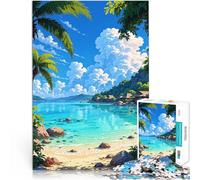 Rompecabezas para Adolescentes de 1000 Piezas Paraíso de Playa Tropical Estilo Chibi Juguetes educativos Regalo Divertido 38x26cm