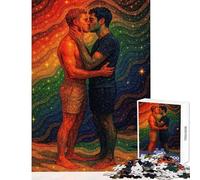 Rompecabezas para Adolescentes de 1000 Piezas Pareja Gay arcoíris besándose Rompecabezas antiestrés Decoración de Pared cumpleaños (tamaño 50x75cm)