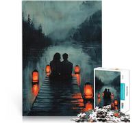 Rompecabezas para Adolescentes de 1000 Piezas Pareja romántica en el Muelle con luz de Linterna al anochecer Difícil y desafío Ideas de Regalos 75x50cm