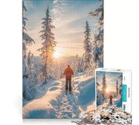 Rompecabezas para Adolescentes de 1000 Piezas Paseo con Raquetas de Nieve al Atardecer Juguete Educativo para Mejorar la Memoria Incluye póster y Hoja de Preguntas a Juego 50x75cm