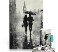 Rompecabezas para Adolescentes de 1000 Piezas Paseo romántico bajo la Lluvia en Londres - Estilo carbón Juegos de relajación Regalo Divertido 52x38cm