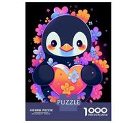 Rompecabezas para Adolescentes De 1000 Piezas Penguin Flowers and Hearts Rompecabezas para Adultos Juegos Familiares Corte De Precisión Regalos Y Cumpleaños Únicos 52x38cm/1000pcs