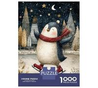 Rompecabezas para Adolescentes De 1000 Piezas Penguin Ice Skating Winter Scene Rompecabezas para Adultos Juegos Relajantes Regalos para Mujeres Regalos De Juegos Desafiantes 52x38cm/1000pcs