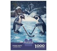 Rompecabezas para Adolescentes De 1000 Piezas Penguin Playing Hockey Rompecabezas para Adultos Juego Práctico Una Obra De Arte Cumpleaños 70x50cm/1000pcs