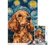 Rompecabezas para Adolescentes de 1000 Piezas Perro bajo un Cielo Estrellado Juego Educativo para Pasar el Tiempo en casa Juguete Educativo con póster y Hoja de Preguntas a Juego (50x75cm)