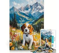 Rompecabezas para Adolescentes de 1000 Piezas Perro Beagle en una Pradera de montaña Diseño de Corte Premium Diversión,lógica y Habilidad Fácil de Usar Ideal para exhibir como decoración navideña