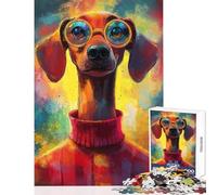 Rompecabezas para Adolescentes de 1000 Piezas Perro con Gafas Pintura Juego Educativo Carrera de Velocidad Manual Juguetes para armar con póster a Juego y Hoja de Preguntas y respuestas (38x52cm)