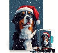 Rompecabezas para Adolescentes de 1000 Piezas Perro de montaña bernés con Gorro de Papá Noel | Arte para Pared con diseño de Perro,Ajuste, Juego cognitivo,Regalo de Juego Lento,Regalo