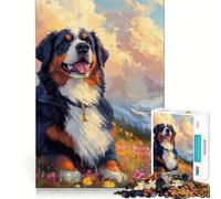 Rompecabezas para Adolescentes de 1000 Piezas Perro de montaña bernés en Paisaje montañoso | Retrato de Mascota en Paz | Arte de Corte Fino | Actividad para Mentes Inteligentes | Tiempo de Juego