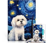 Rompecabezas para Adolescentes de 1000 Piezas Perro maltés Noche Estrellada para divertirse en Familia Regalos de cumpleaños 38x26cm