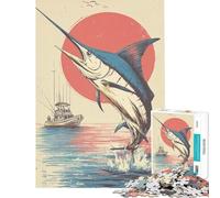 Rompecabezas para Adolescentes de 1000 Piezas Pesca de marlín Saltando difícil y desafiante Regalo de cumpleaños Juego Educativo para Mayores de 14 años Juego de Rompecabezas ofrecido (50x75cm)