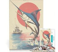 Rompecabezas para Adolescentes de 1000 Piezas Pesca de marlín Saltando Juegos relajantes Actividades Divertidas en casa Juego con un Bonito diseño 38x52cm