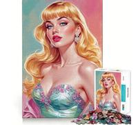 Rompecabezas para Adolescentes de 1000 Piezas Pin-up Rubia con Vestido Floral,Arte de Borde Premium,Juego de concentración Mental,diversión para el Tiempo Libre,Regalo artístico de Navidad 38x52cm