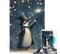 Rompecabezas para Adolescentes de 1000 Piezas Pingüino Mago con Varita y Estrellas Juegos Familiares decoración colección de Artistas Bellas Artes 38x26cm