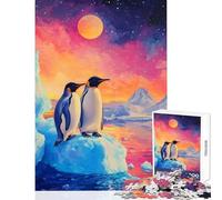 Rompecabezas para Adolescentes de 1000 Piezas: pingüinos en un Iceberg bajo un Cielo Colorido Juguete Educativo Regalo de Amigo Secreto Juego práctico Que fomenta el Amor Entre Parejas tamaño 38x26cm