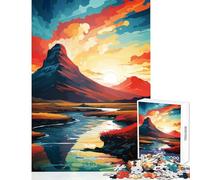 Rompecabezas para Adolescentes de 1000 Piezas Pintura al óleo de Kirkjufell Juguete Educativo Gran Regalo para Juegos Familiares Entrena tu Cerebro y Tus Manos tamaño 38x52cm