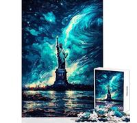 Rompecabezas para Adolescentes de 1000 Piezas Pintura al óleo de la Estatua de la Libertad Juegos educativos Juguete de Montaje de Patrones decoración de Pared Mejora del Amor Entre Parejas (52x38cm)