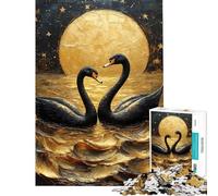 Rompecabezas para Adolescentes de 1000 Piezas Pintura de cisnes Negros bajo la Luna Dorada Rompecabezas DIY Regalo de cumpleaños (tamaño 50x75cm)
