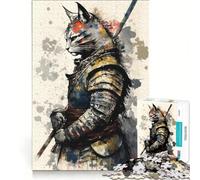 Rompecabezas para Adolescentes de 1000 Piezas: Pintura de Gato samurái, Juego práctico, Ideal para Pasar el Tiempo en casa Durante Las Vacaciones, con póster y Hoja de Preguntas a Juego 38x52cm