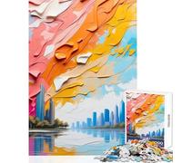 Rompecabezas para Adolescentes de 1000 Piezas Pintura de Paisaje Urbano Colorido con Reflejo de Agua Juguete para decoración de Pared Regalo de cumpleaños Juegos educativos Entrena tu Cerebro