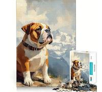 Rompecabezas para Adolescentes de 1000 Piezas Pintura de un Bulldog en Las montañas | Póster de un Perro de montaña juguetón Corte preciso para Resolver Problemas para Relajarse Tiempo de Exhibición