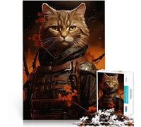 Rompecabezas para Adolescentes de 1000 Piezas Pintura del Gato Guerrero Montaje de Patrones Decoración artística del hogar 75x50cm