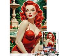 Rompecabezas para Adolescentes de 1000 Piezas: Pinup Pelirroja en un Hermoso jardín Juguete Educativo Regalo de cumpleaños Juego Imposible para fomentar el Amor en Pareja (tamaño 38x52cm)