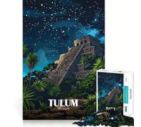 Rompecabezas para adolescentes de 1000 piezas Pirámide del cielo nocturno de Tulum, México Piezas de ajuste preciso Juguete lógico y divertido Juego tranquilo Juego artístico para cumpleaños (50x75cm)