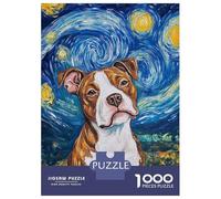 Rompecabezas para Adolescentes De 1000 Piezas Pitbull Starry Night Rompecabezas para Adultos Juego De Ingenio Una Obra De Arte Actividades Divertidas En Casa 52x38cm/1000pcs