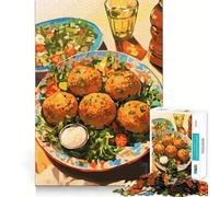 Rompecabezas para Adolescentes de 1000 Piezas Plato de Falafel con Ensalada y Bebida Juego de Ajuste ejercitar la Mente Diversión y Entretenimiento (50x75cm)
