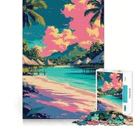Rompecabezas para Adolescentes de 1000 Piezas Playa Tropical con bungalows y Palmeras Bordes impecables Divertido Juego Mental Regalo Ideal para un Momento Acogedor y Divertido Decoración