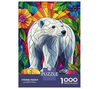 Rompecabezas para Adolescentes De 1000 Piezas Polar Bear in Floral Stained Glass Rompecabezas para Adultos Juguete Decoración De Pared Carrera De Velocidad Manual Desafío Educativo 70x50cm/1000pcs