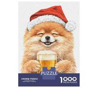 Rompecabezas para Adolescentes De 1000 Piezas Pomeranian Dog in Santa Hat with Beer Rompecabezas para Adultos Juguete Decoración De Pared Corte De Precisión para Cumpleaños, Navidad 38x26cm/1000pcs
