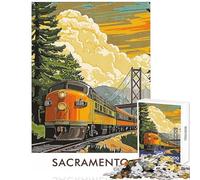 Rompecabezas para Adolescentes de 1000 Piezas póster del Tren de Sacramento Juegos relajantes decoración de Pared Juguetes antiestrés interacción Entre Padres e Hijos (50x75cm)