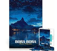 Rompecabezas para Adolescentes de 1000 Piezas,póster Nocturno de Bora Bora,Polinesia Francesa,Arte de Bordes Exactos,Juego Divertido y Relajante,Regalo Tranquilo de Navidad 50x75cm