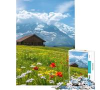 Rompecabezas para Adolescentes de 1000 Piezas Pradera Alpina con cabaña y montañas Rompecabezas para Adultos Juego de ingenio Regalos para Mujeres Actividades Divertidas para Hacer en casa (38x52cm)
