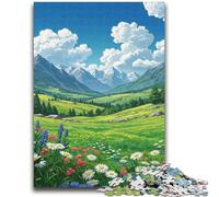 Rompecabezas para Adolescentes de 1000 Piezas: Prado Alpino con montañas y Flores, Regalo de Amigo Secreto con póster y Hoja de Trivia a Juego, 50x75cm